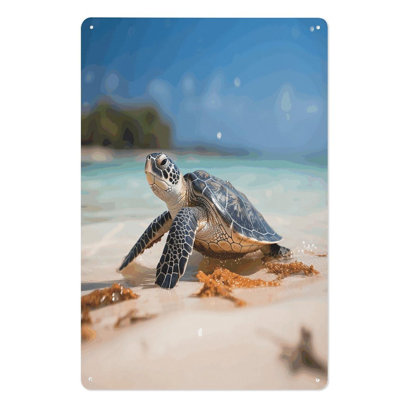 Adfgyerh Style Sea Turtle On The Beach Tin Sign Hanging Art Prints,Wall Decor For Gifting And Party Decoration 7.9X11.8 Inch,Wall Art For Home Garden Greenhouse Living Room Bedroom Yard