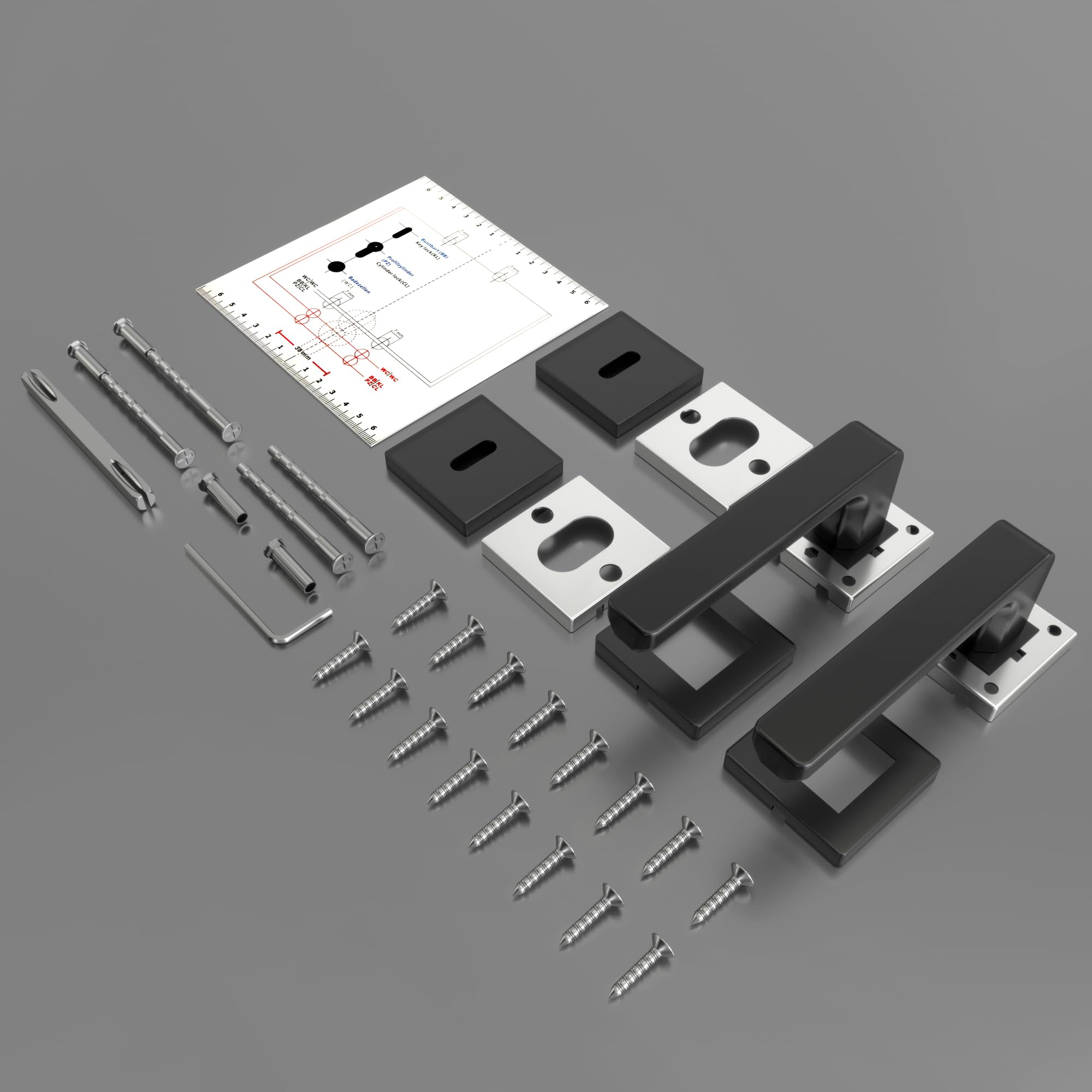 Türgriffe Innentüren Schwarz CUBE Türklinke Türbeschlag Drückergarnitur Zimmertür Garnitur BB-Buntbart Set 1er-Set Moderne Edelstahl 2 Türklinken & 2 Langschilder