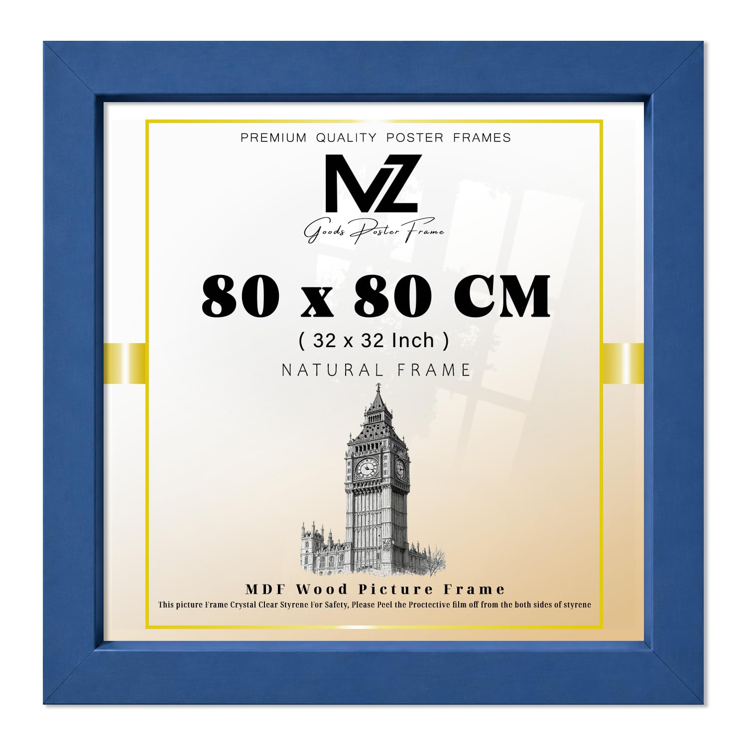 MZ GOODS | Inspirational (80 x 80 CM) Scenic Photography Frame, 32" x 32" Great for Kids' Room Décor/Gym/Office 800 x 800 mm [ Blue ]