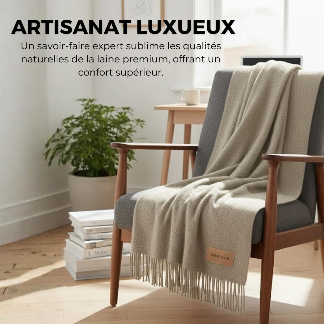 menique Plaid 100% Laine Milan 130x165 cm Beige Couverture en Laine Épaisse Style Automne Jeté Extra Fin et Chaud pour Camping Extérieur Canapé Lit