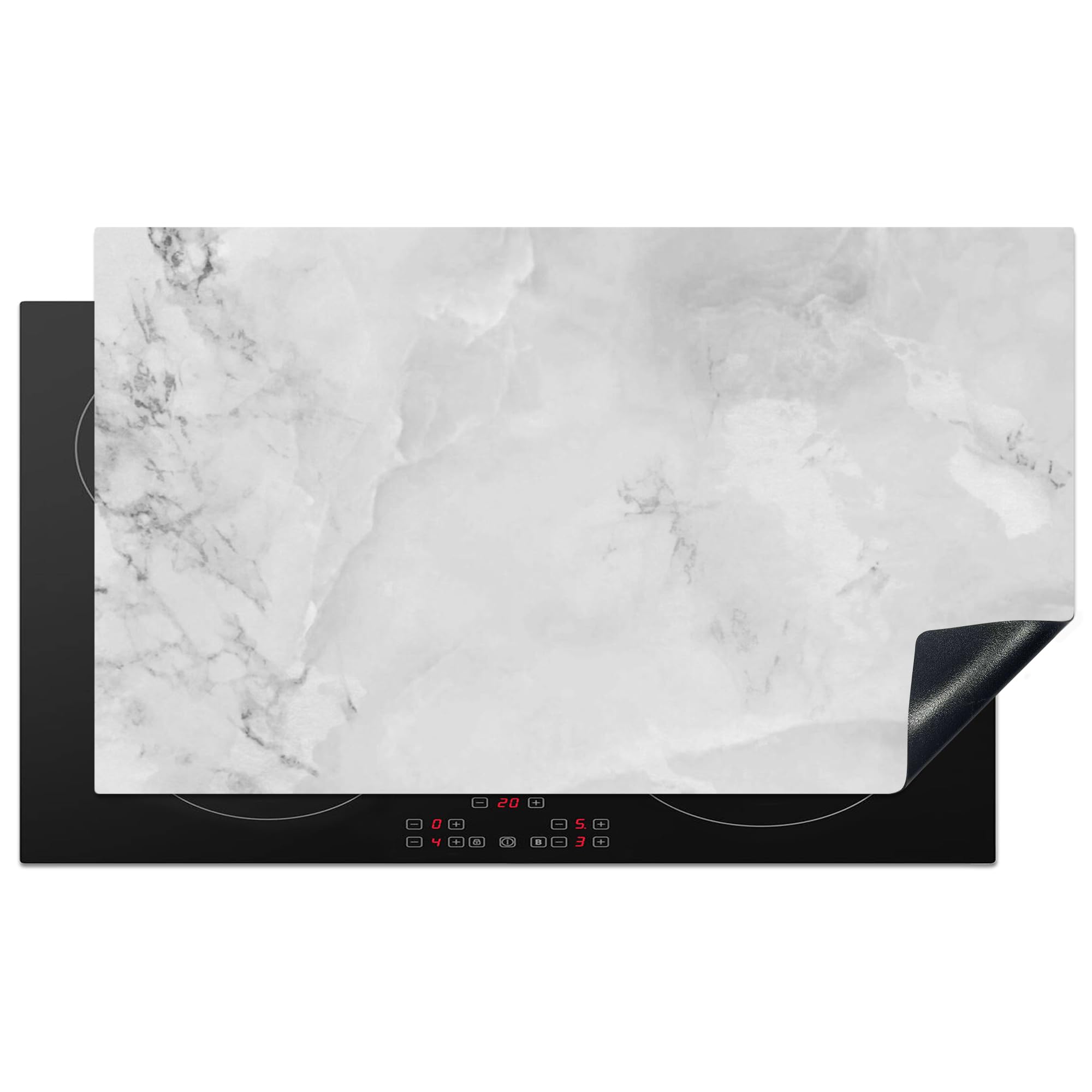 KitchenYeah© Induction Hob Protector Mat 20.3"x35.3" / 89.6x51.6 cm Stove Cap Top Cover Kitchen Cooker Covers for Electric Hobs Vinyl Marble - Stone - White - Grey - Marble Look