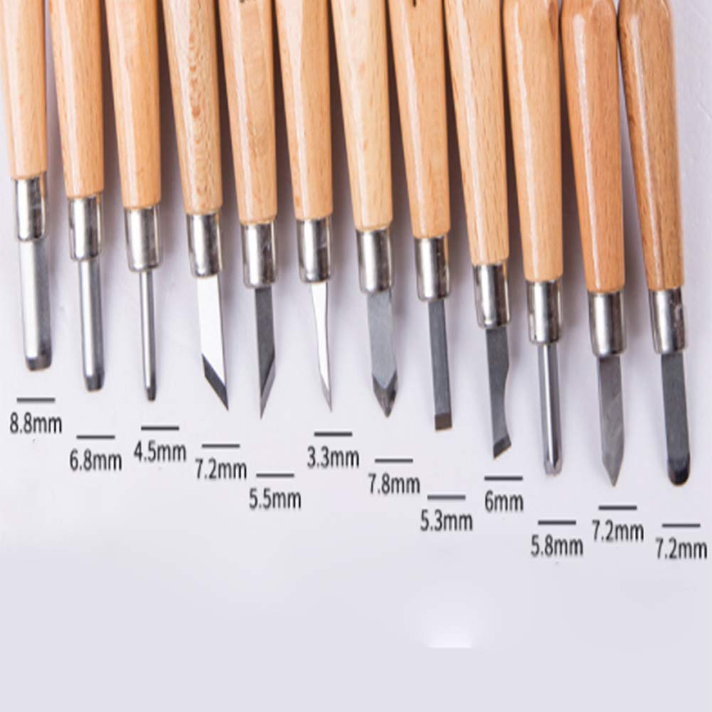 Zestaw do rzeźbienia w drewnie, zestawy dłut do rzeźbienia w drewnie, SK7 narzędzie do rzeźbienia w drewnie ze stali węglowej do miękkiego drewna, drewna, żywicy, gliny i dyni (12 szt.)