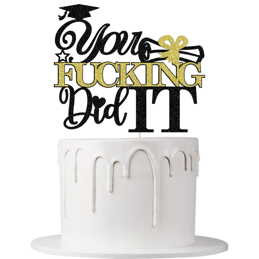 Leetaivie You Did It Cake Topper, Congrats Grad Cake Decorations，Class of 2026 Graduation Party Decorations，Congrats Grad I am Done, High School College Graduation Party Supplies（Black Gold 4）