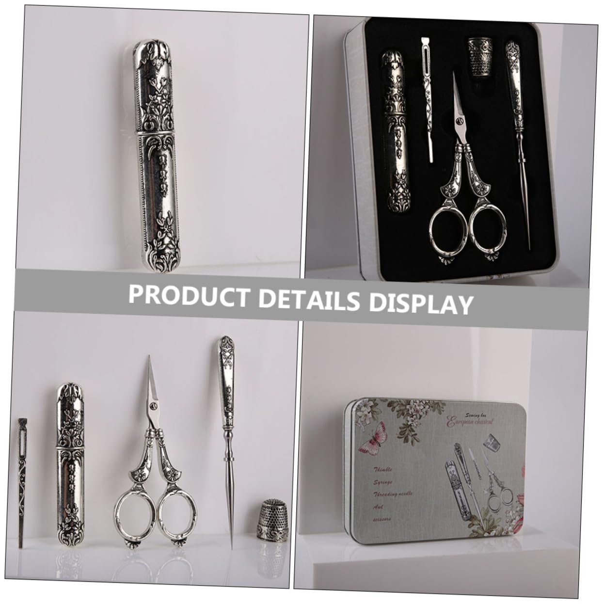 1 Set Strumenti Da Cucito D'epoca Forbice Multifunzionale Forbice Da Cucito Artigianale Kit Combinati Incrociata Forbici Retrò Ditali Per Ricamo Silver Ferro Da Stiro NUOBESTY