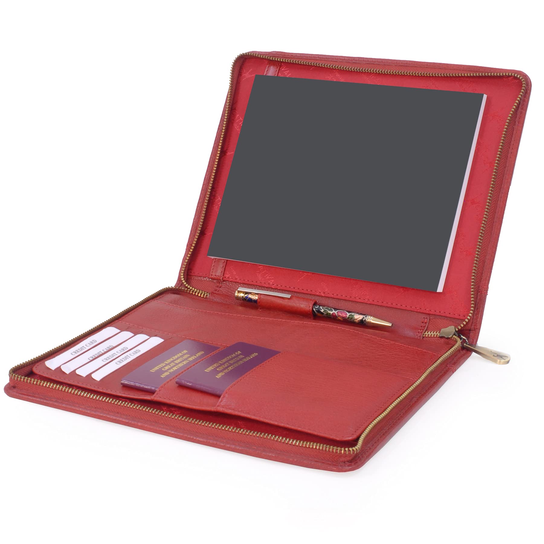 Catwalk Collection Handbags - Dames Reismap A5 van Leer - Documententas met Rits en Kaartakken - Past voor Tablets en Visitekaartjes - Angela - Blauw