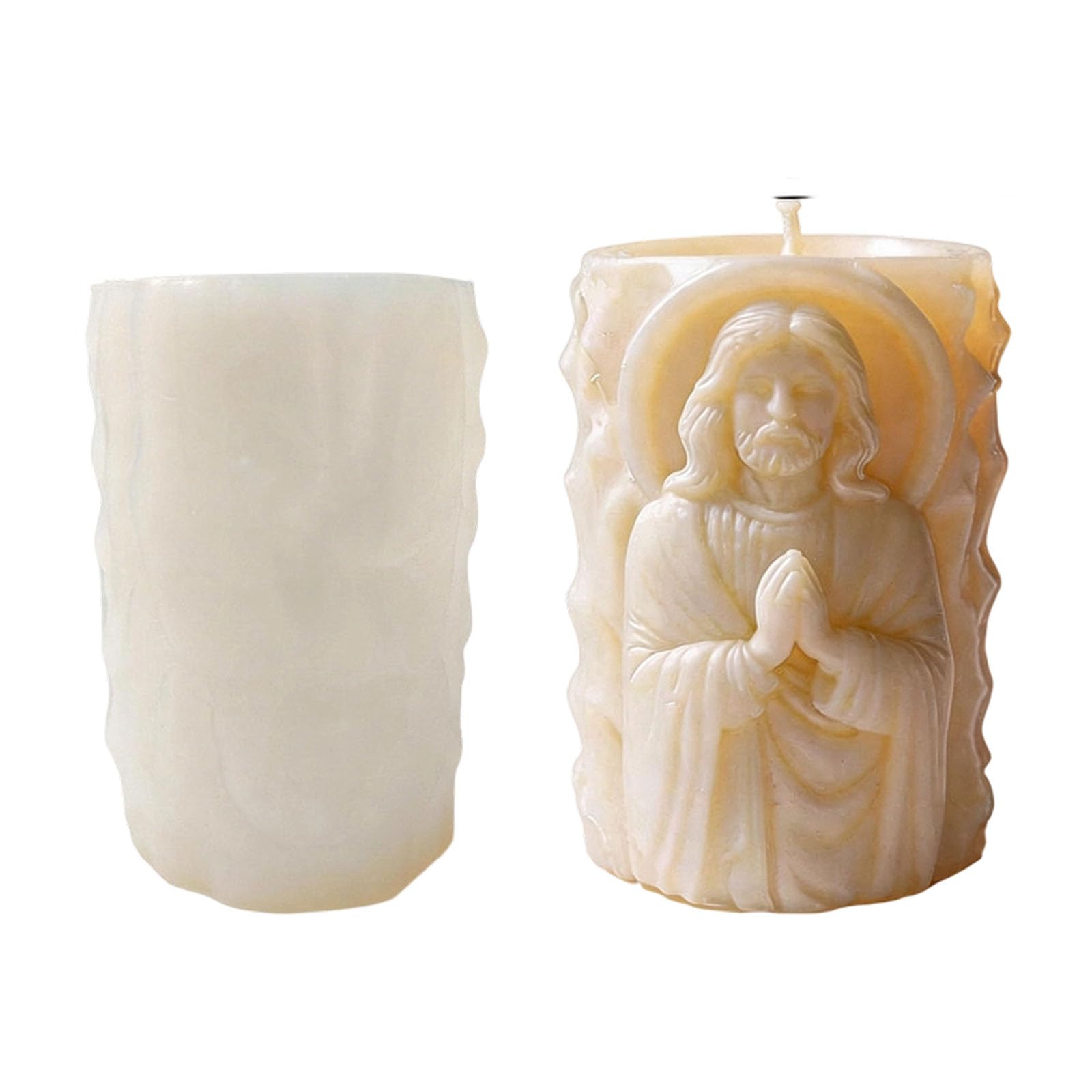 Alksubbm Religious Carving Cylinder Silicone Mold Easy Demolding for Resin Casting Making Soap Holiday Decoration Food Grade Elastomer Cast