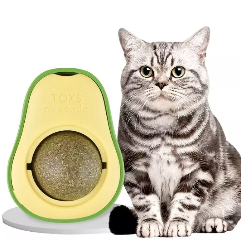 Avocado Catnip Toy for Cats – Interactive Cat Toy with Rotating Catnip Ball – Stress Relief & Dental Care for Indoor Cats