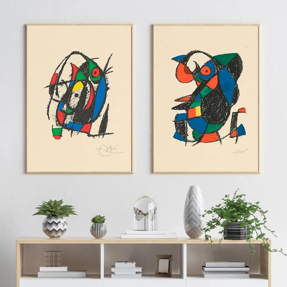Dittelle Famous Painter Joan Miró Artwork Surrealism Abstract Retro Poster Canvas Paintings Wall Art Pictures Home Decor(30x40cm/2PCS Frameless)