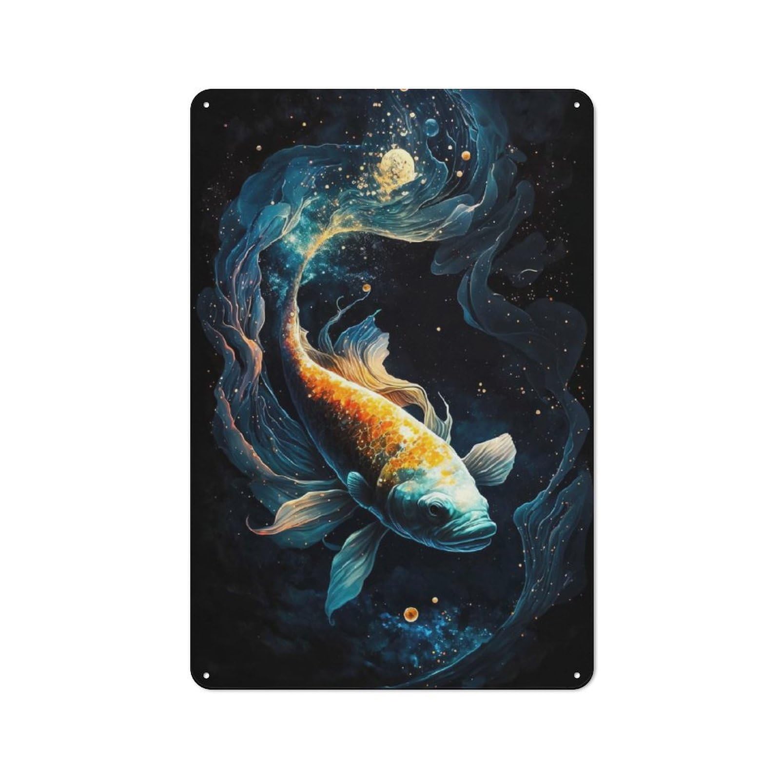 Junmoney Cosmic Koi 4 Retro Metal Wall Sign 30X20cm For Home Office Or Studio, Winter Wall Decor For Home Office Decor Fans