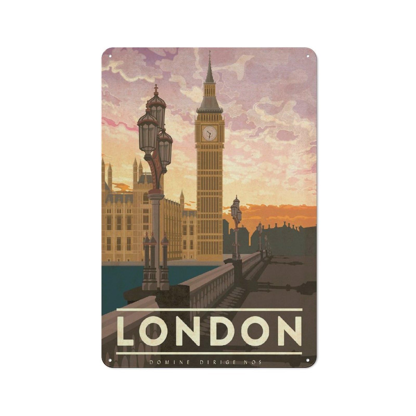 Vintage London England Metal Plaque 30x20cm, Bistro Wall Plaque for Coffee Bar, Kitchen, Bistro Or Tea Corner