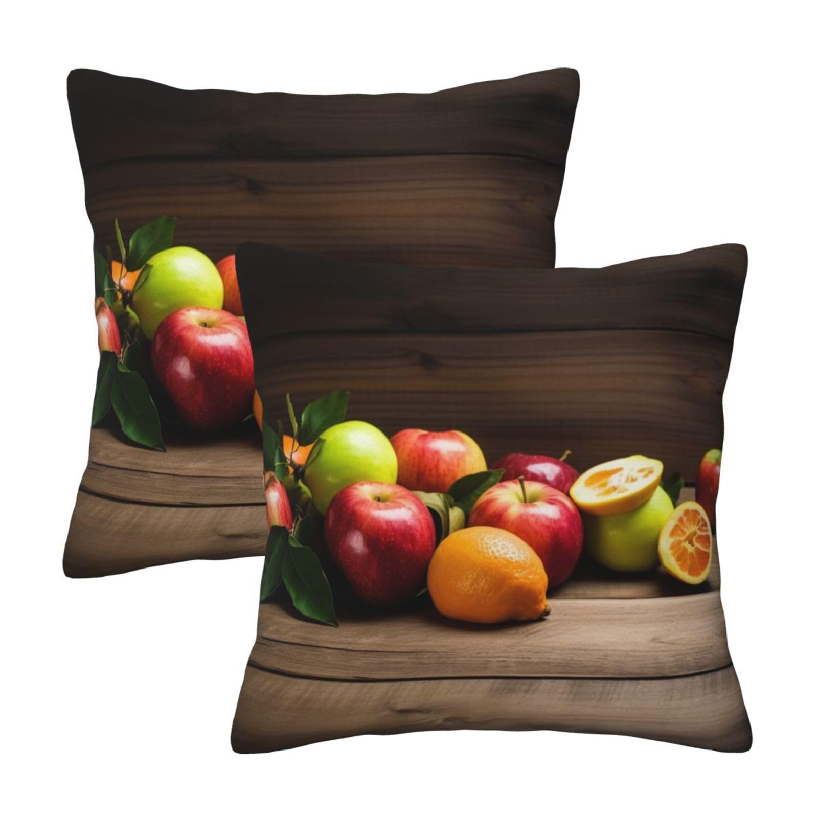 Fruits on Wood Floor Throw Pillow Cases 2 Pack Square Pillowcases Soft Pillow Protectors for Couch Livingroom Sofa Bed Office Car,50x50 CM