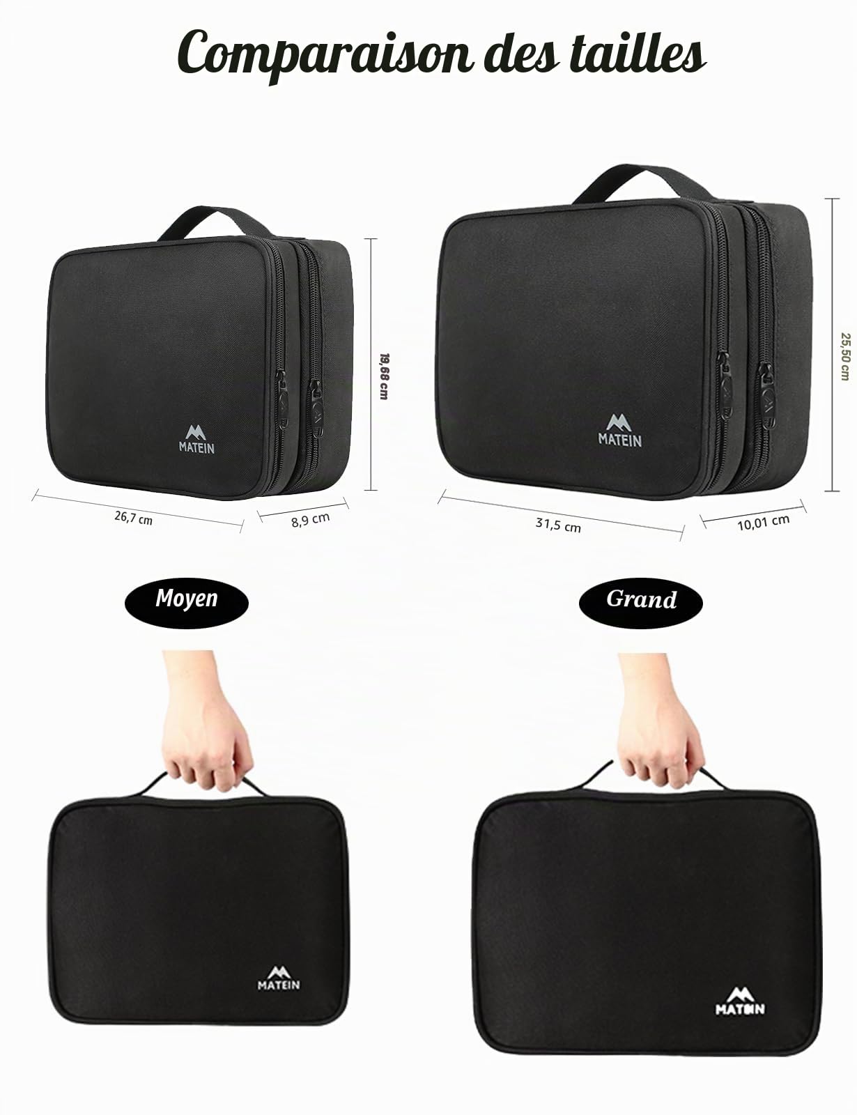 MATEIN Sac Organisateur de Câbles, 2 Couches Noir pour Téléphone Portable, iPad, Chargeur, Alimentation Mobile - Rangement Portable