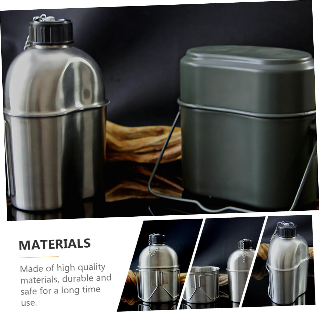 Militär Wasserflasche aus Edelstahl, Tragbar für Reise und Camping