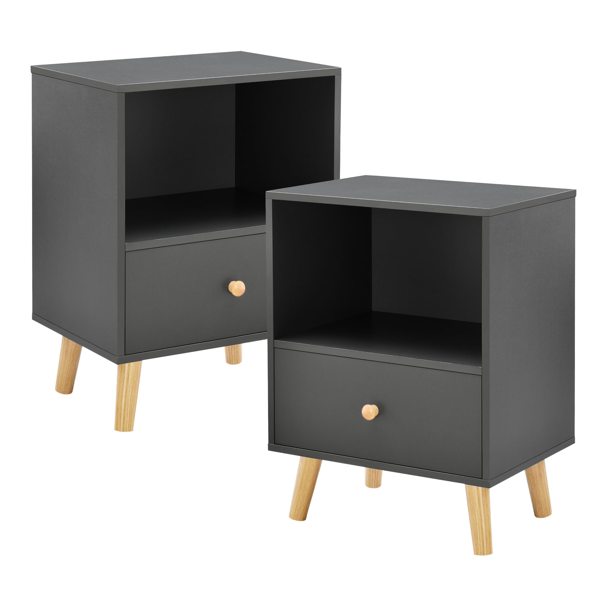 en.casa] Lot de 2 Tables d'Appoint avec Compartiment de Rangement et Tiroir Ensemble de 2 Tables Basses Capacité de Charge 5 kg Panneau de Particules Bois 54 x 40 x 30 cm