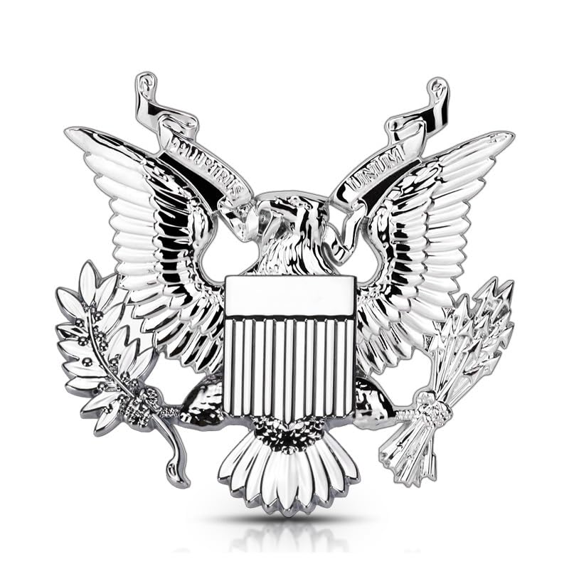 Noizzy American Eagle Car Emblem - Great Seal of The United States Auto Badge - Patriotic 3D Metal Decal for Cars, Trucks, SUVs - Shiny Metallic US Symbol Decoration (Chrome)