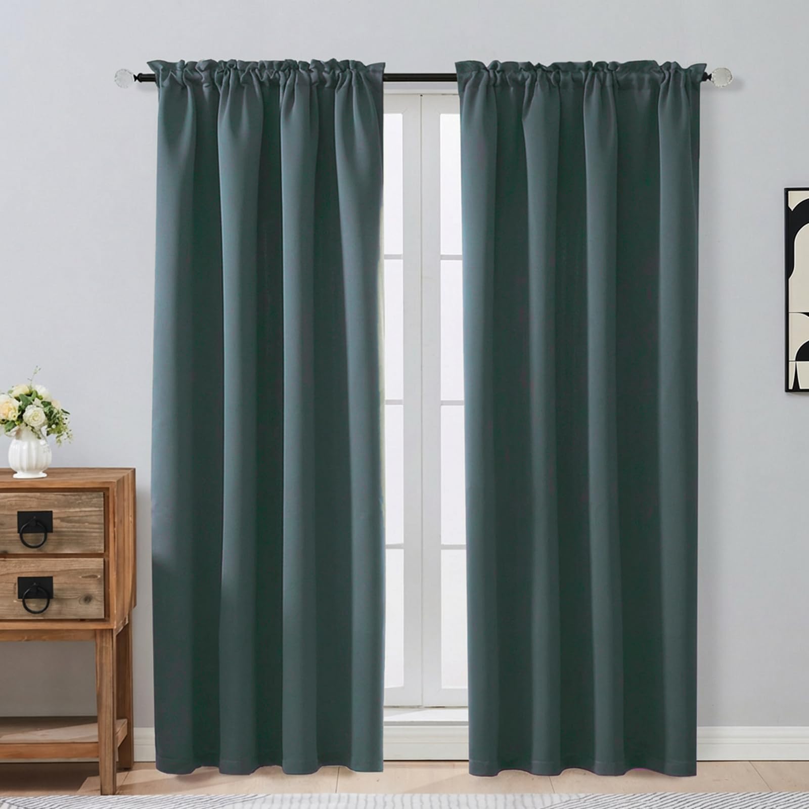OVZME Dark Green Blackout Curtains for Bedroom 72 Inch Length 2 Panels Set, Thermal Insulated Curtains for Living Room Nursery, Energy Saving Window Drapes for Patio French Door Front Door, 2x40Wx72L