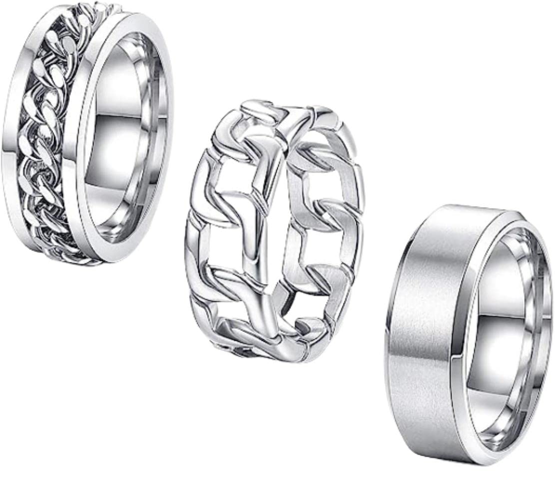 Stainless Steel Spinner Rings for Mens, SYOSI Women Matte Brushed Classic Simple Plain Wedding Band Ring 7/8MM Wide, Ring Size 10