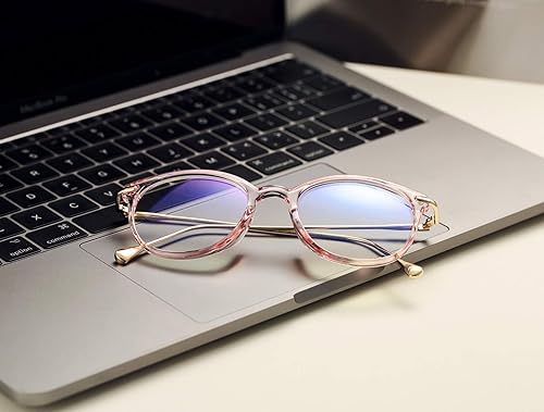 Miniatura 5 de COASION Lentes de bloqueo de luz azul para mujer, estilo vintage, redondas, antirrayos azules, lentes para juegos de computadora