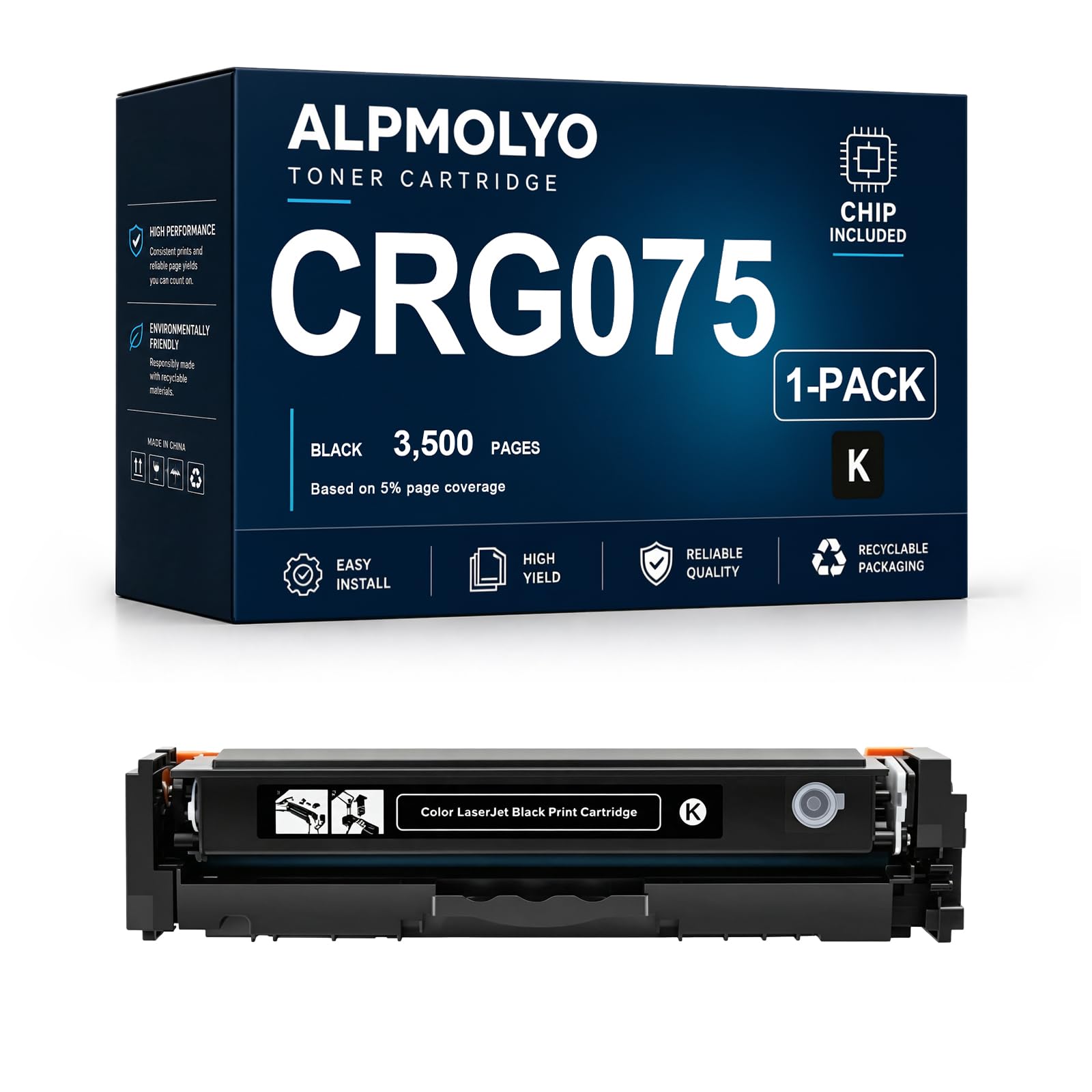 CRG075 Sostituzione della cartuccia di toner ad alta resa per CRG075HK, compatibile con Canon Color imageCLASS LBP646Cdw/LB647Cdw/MF662CdW, con chip