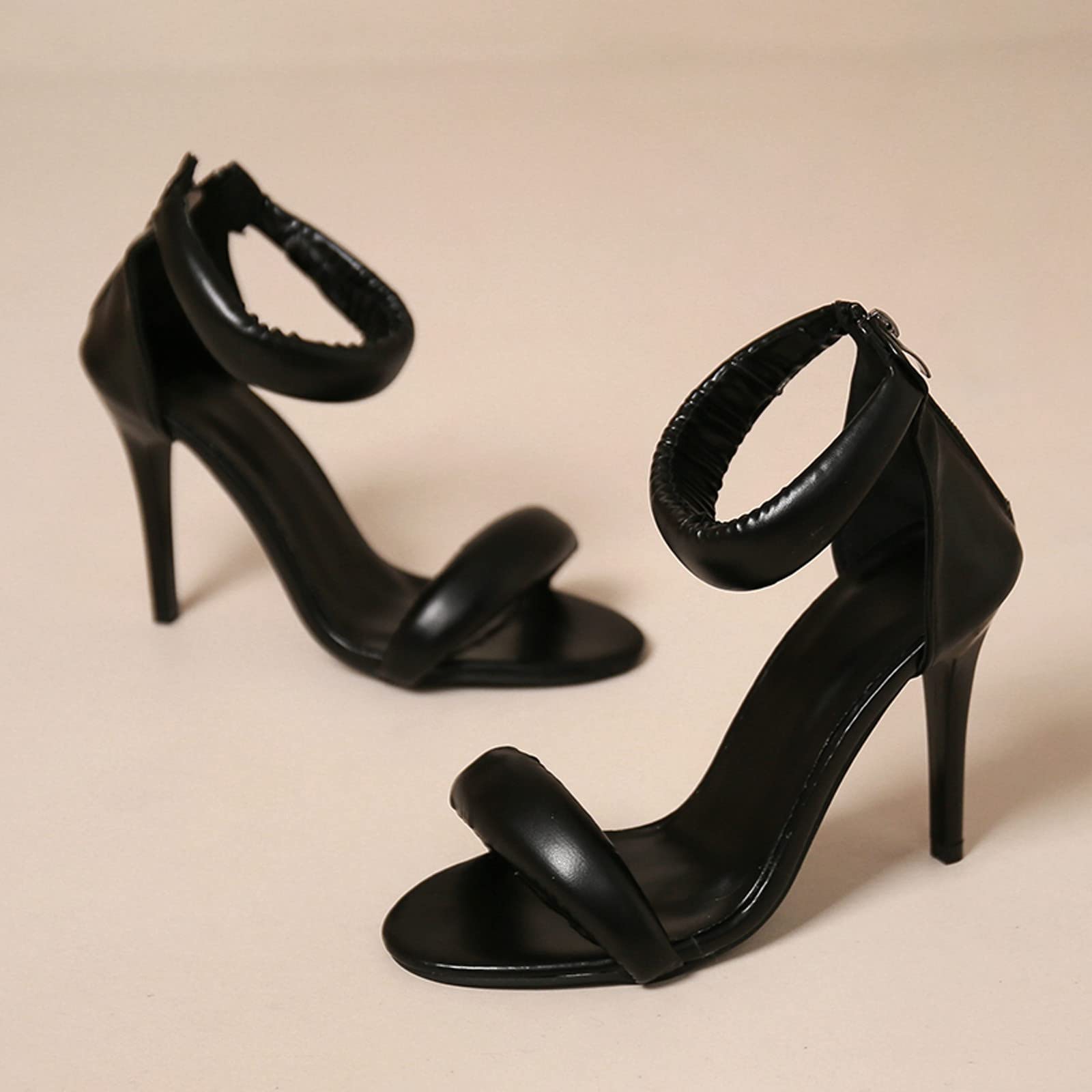 Tacchi Donna Estivi Scarpe Basse Eleganti Largo Sandali da donna in pelle sintetica tinta unita con cerniera casual con punta e tacchi alti sottili Sandali Chiusi Davanti Neri Plateau