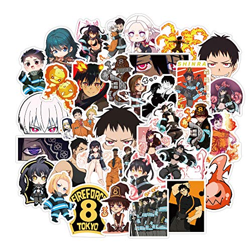 100 Pcs Cute Anime Cartoon Vinyl Stickers for Fire Force, Trendy Waterproof Stickers for Laptop Tablet Computer Phone Luggage Flasks Water Bottle Bike Car Decals Stickers for Boys Kids Teens Kids