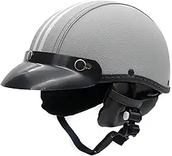 Capacete Coquinho Retrô BR101 Couro Sintético Com Pala - Meio Capacete Vintage Premium para Bike Elétrica, Scooter, Patinete e Skate