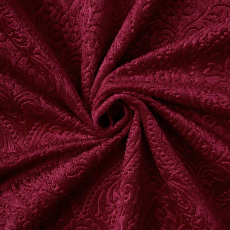 Image of Encasa XO Embossed Velvet Fabric Material by Meter Maroon | Sofa Cloth Material | Unstitched Fabric for Making Cushion Cover, Sofa Cover | 175 GSM | 2 Meters, 200x150 cm