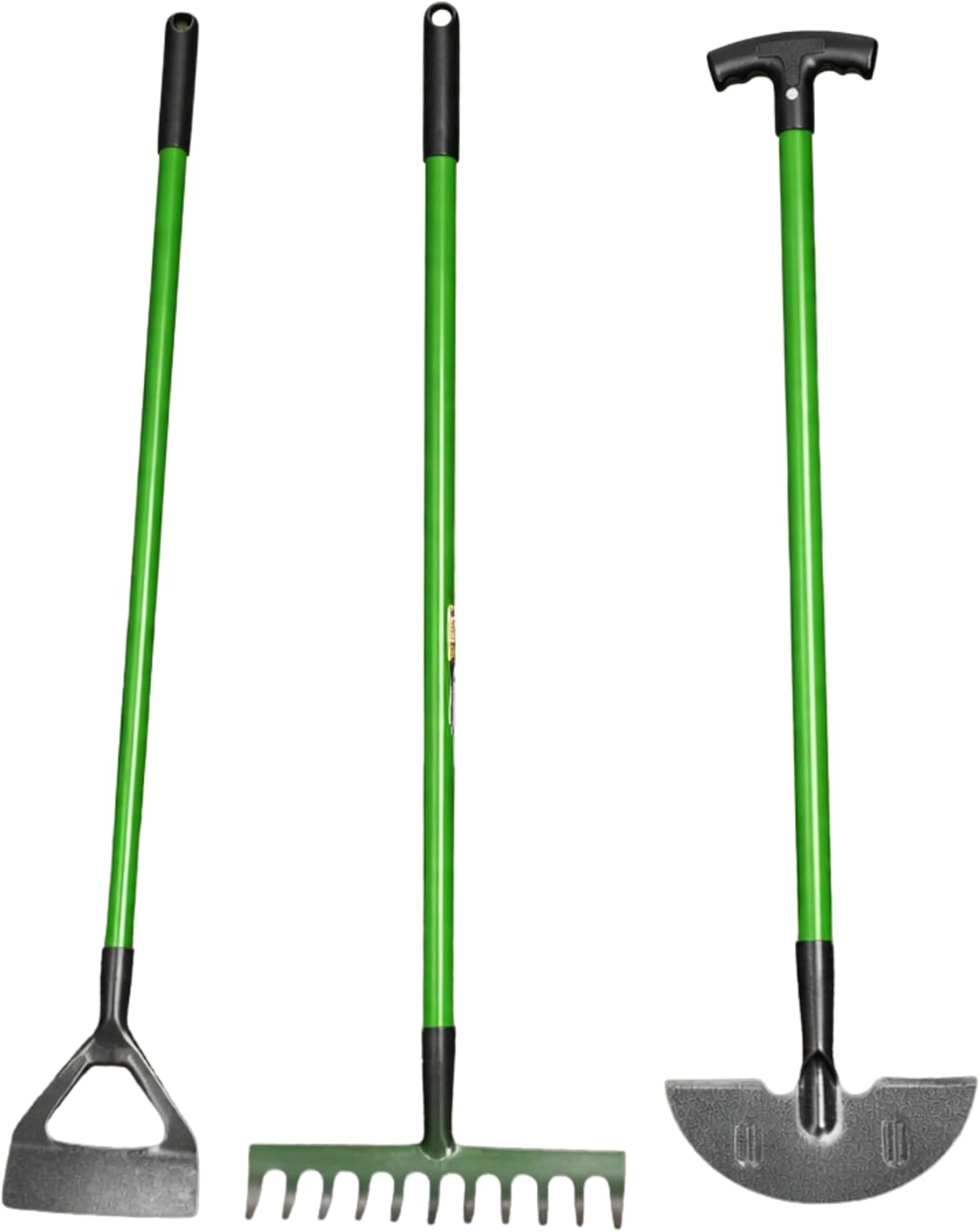 3pcs Garden Tool Set Green Garden Rake Half Moon Edger Dutch Hoe Heavy Duty Steel Gardening Tools Set Durable Lawn Edging Digging Weeding Kit Ergonomic Outdoor Garden Tools