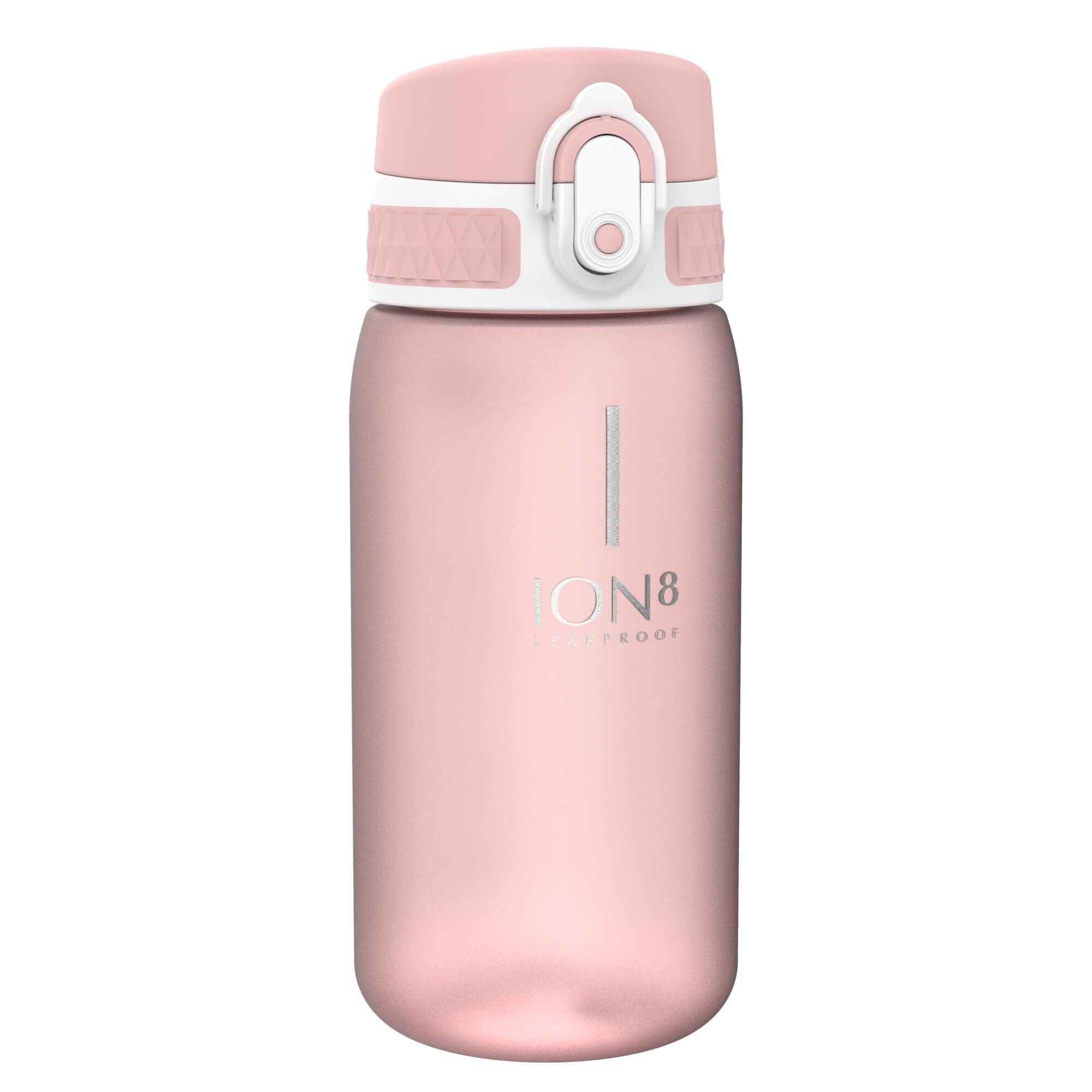 ion8 Kinder Trinkflasche, 350ml, Auslaufsicher, Einhandöffnung, Sichere Verriegelung, Spülmaschinenfest, BPA-frei, Tragegriff, Klappdeckel, Leicht zu Reinigen, Klimaneutral, Rosenblüte