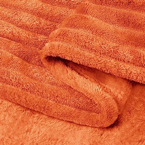 Image of BEDELITE Fall Throw Blanket for Couch - 3D Ribbed Jacquard Soft & Warm Decorative Burnt Orange Blanket, Cozy, Plush, Fluffy, Fuzzy Fleece Throw Blanket for Bed, Sofa 50x60Inches