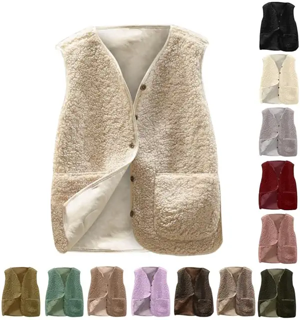 Gilet Femme Sans Manches en Fourrure Polaire - Veste Doudoune Chaud Hiver