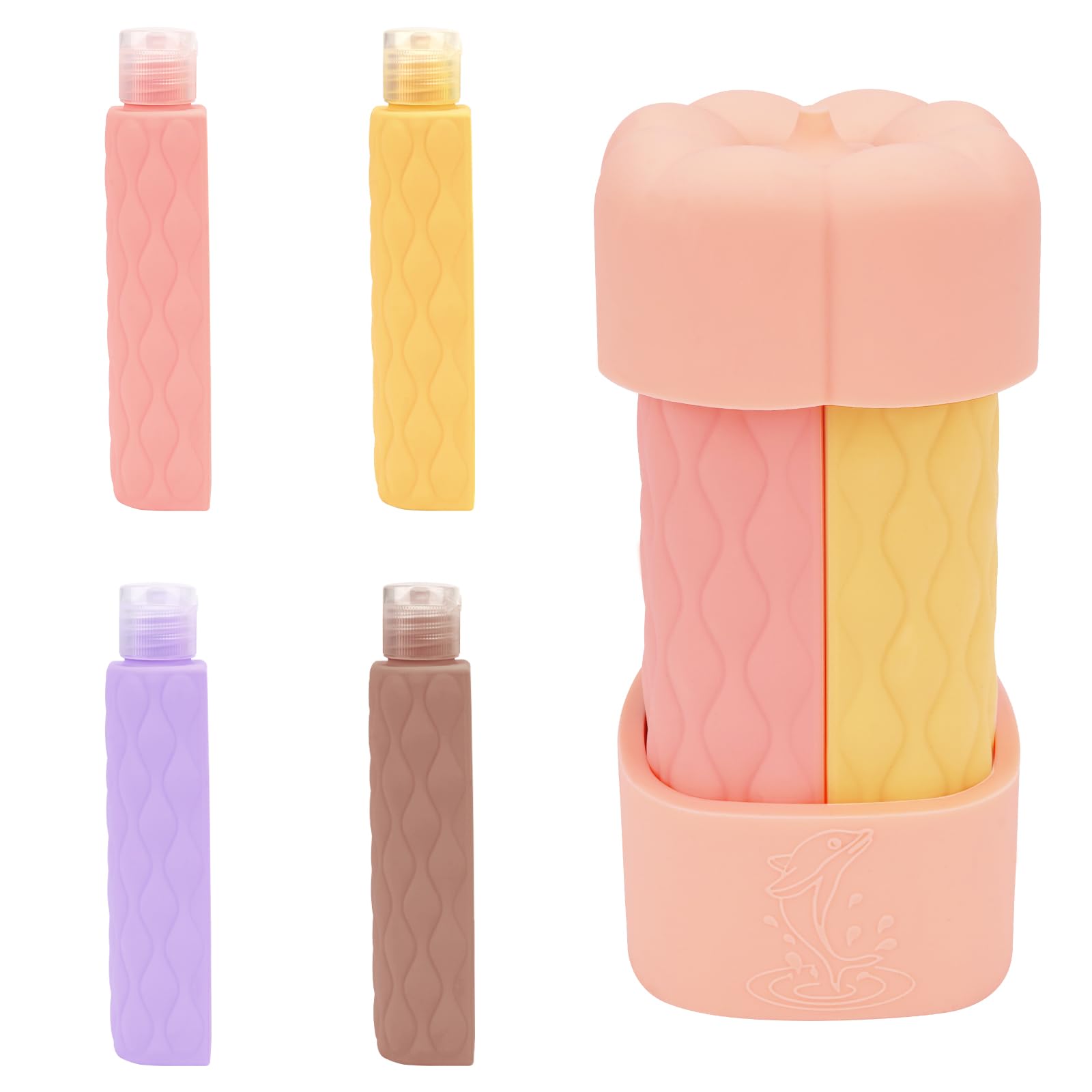 ReignSword 4 in 1 Travel Bottles for Toiletries, TSA Approved Silicone Travel Containers, Leak Proof Refillable Toiletry Containers for Shampoo