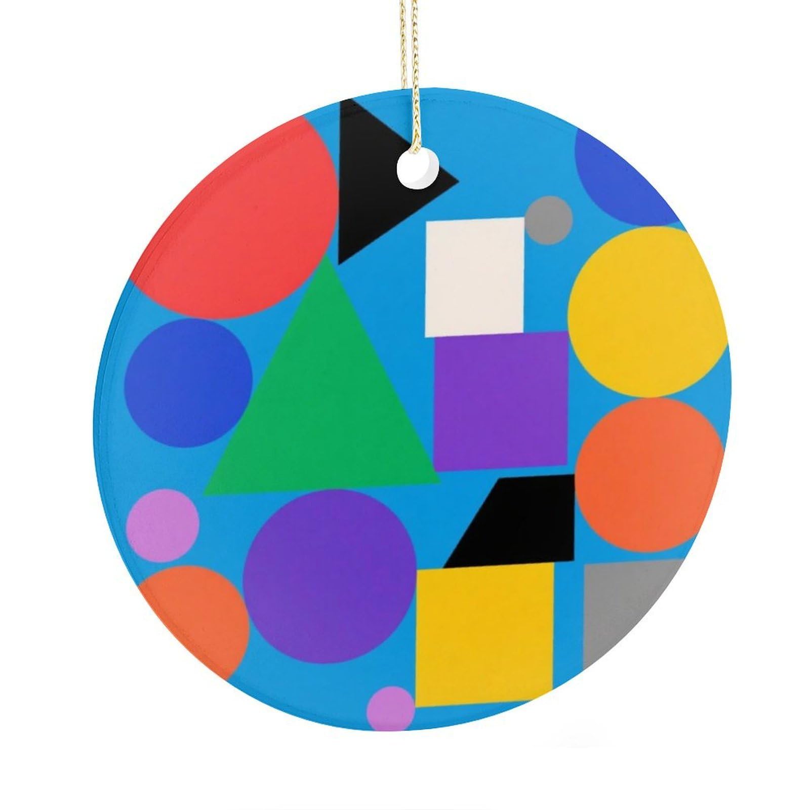 Fekiloot Style Geometry Christmas Ornaments 2.9 Inch Round Ceramic Ornament Keepsake Thank You Gifts For Office, Room, Home - Holiday Present Ideas