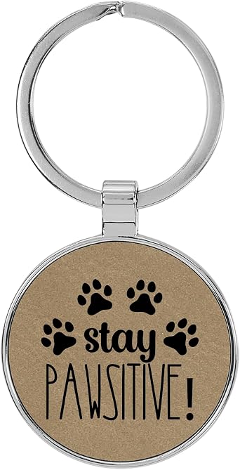 Puppy Stay Pawsitive! Laser Engraved Leatherette Keychain Backpack Pull - 1.5 x 3 Inches