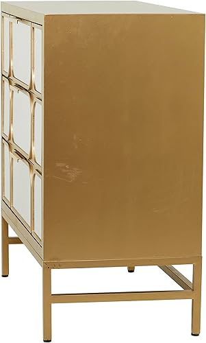 Miniatura 11 de Deco 79 Armario de madera para habitación con 3 cajones con parte delantera espejada, gabinete decorativo de 32 x 16 x 32 pulgadas, dorado