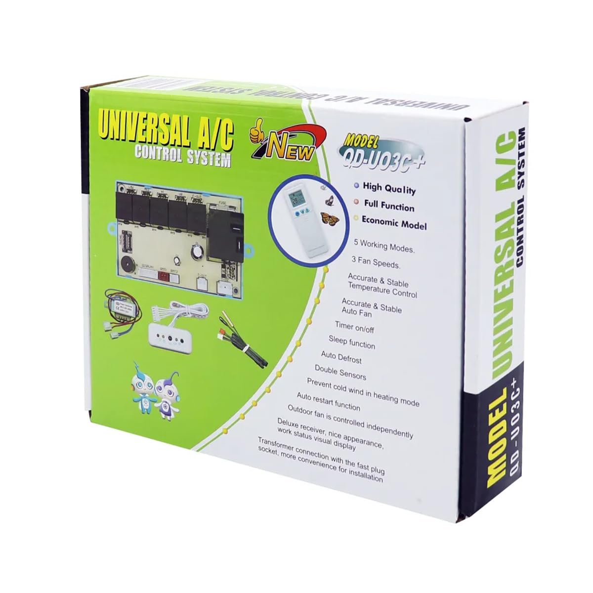 RACO Universal A/C Control System, Air Conditioner PCB Board with AC Remote Control System, Double Sensor (QD-U03C+/B)
