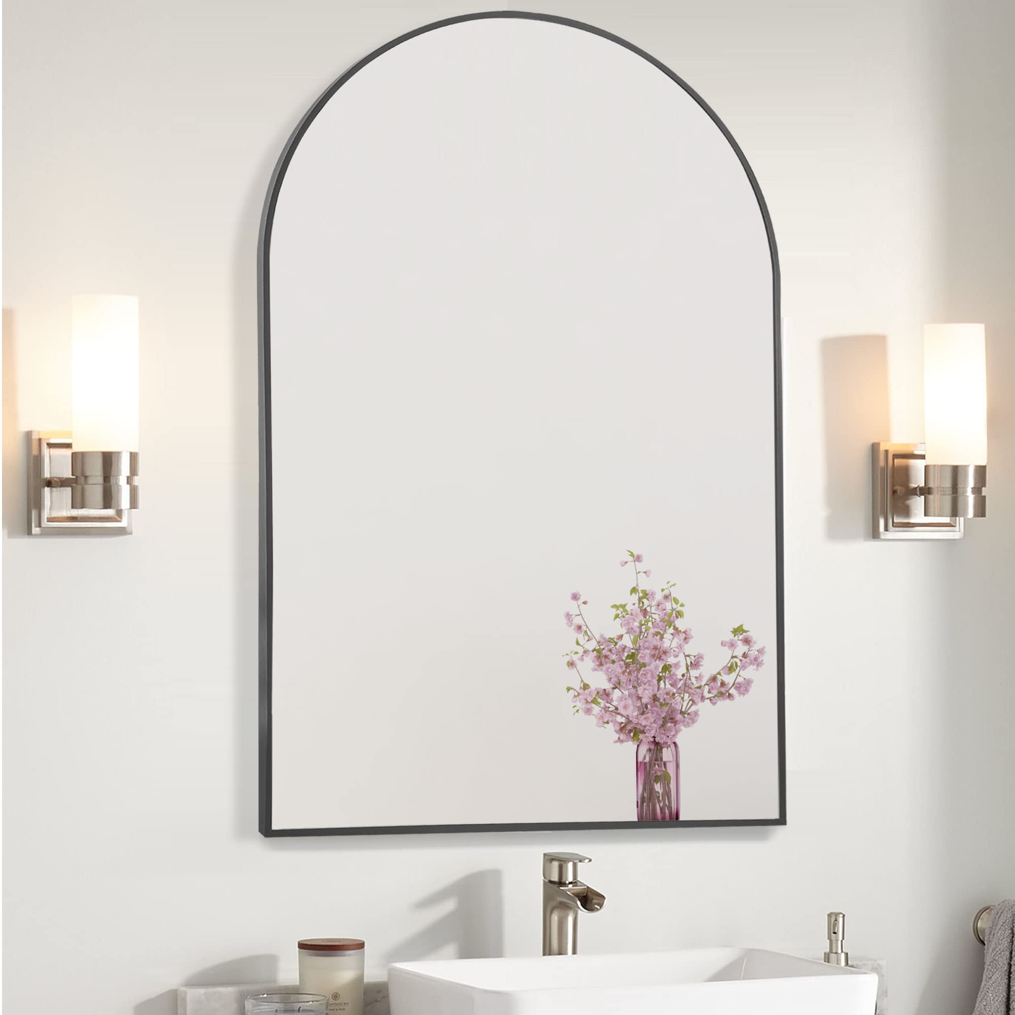 NeuType Arched Wall Mirror, 36"x24", Full Length Mirror, Hanging or Leaning Against Wall,Large Bedroom Mirror, Floor Mirror, Dressing Mirror, Aluminum Alloy Thin Frame, Black