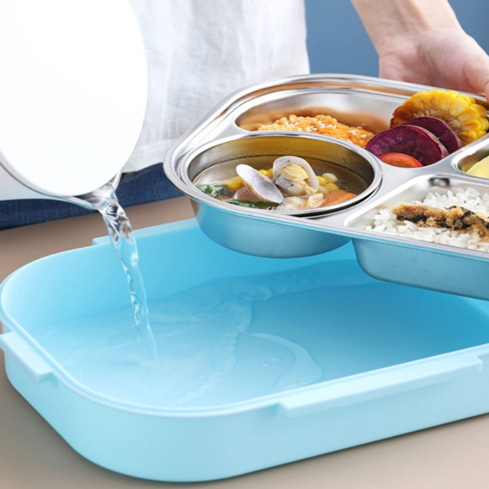 Fiambreras Bento de acero inoxidable 304, fiambrera portátil for picnic, apta for microondas, con compartimentos