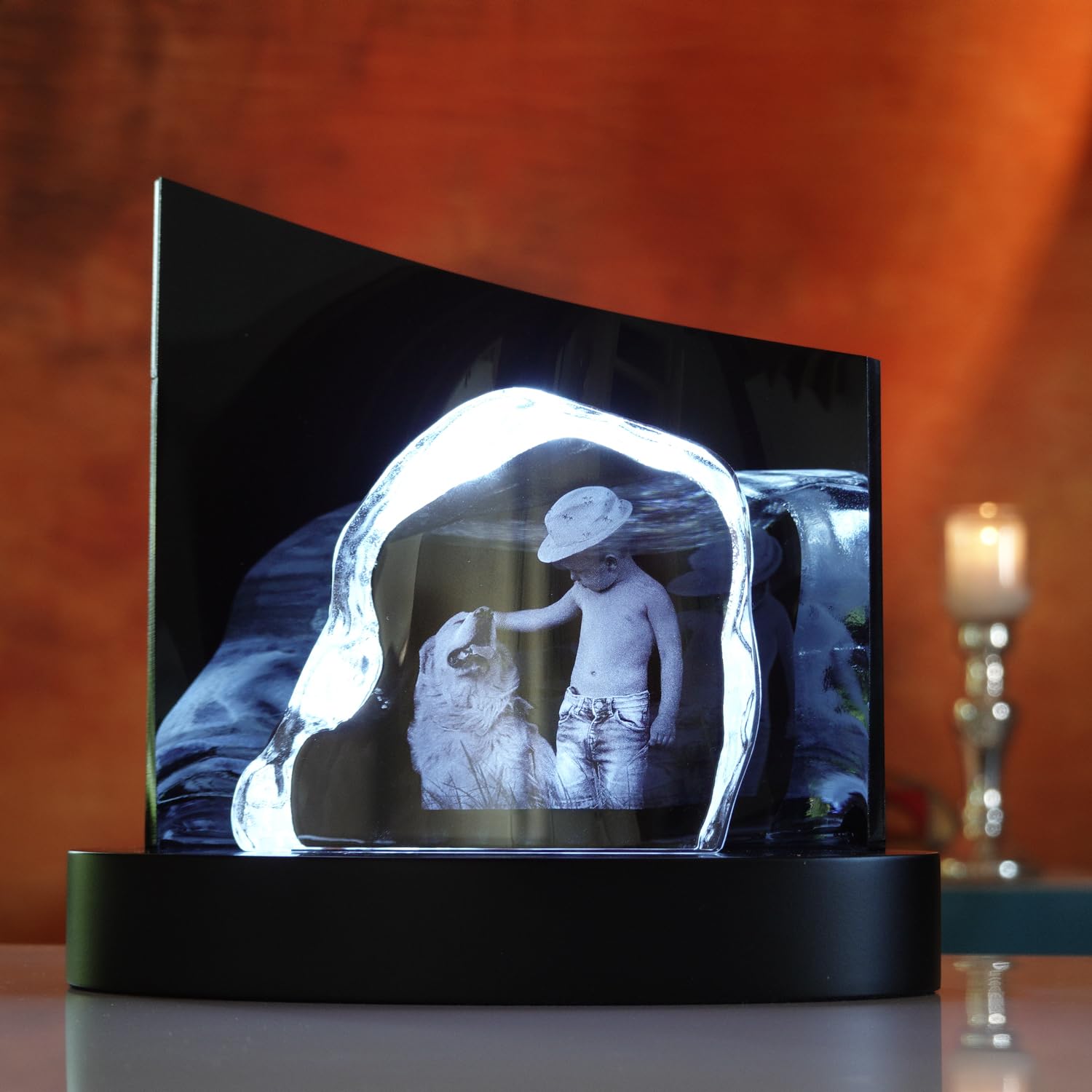 contento | 3D Kristall | Rock mit Clarisso Leuchtsockel | 3D Glasfoto Felsen Laserung | Foto im Glas in 3D | Geschenk als Erinnerung zum Geburtstag, Weihnachten, Hochzeit, persönlich - Premium