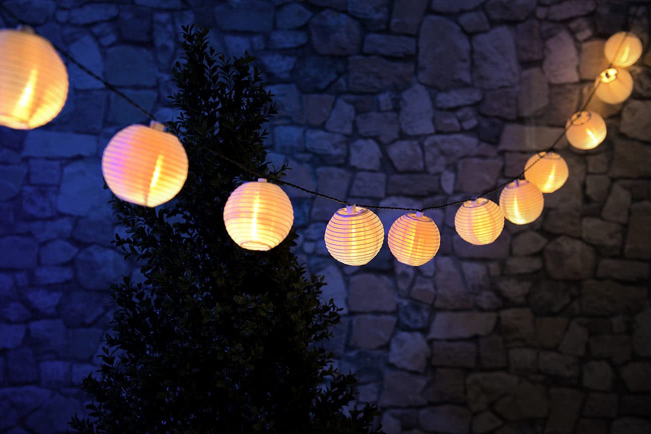 Lunartec Mini Solar Lichterkette: 2er-Set Solar-LED-Lichterketten, warmweiß, je 50 weiße Lampions, IP44 (Lichterkette außen Lampion, Balkon, Ball)