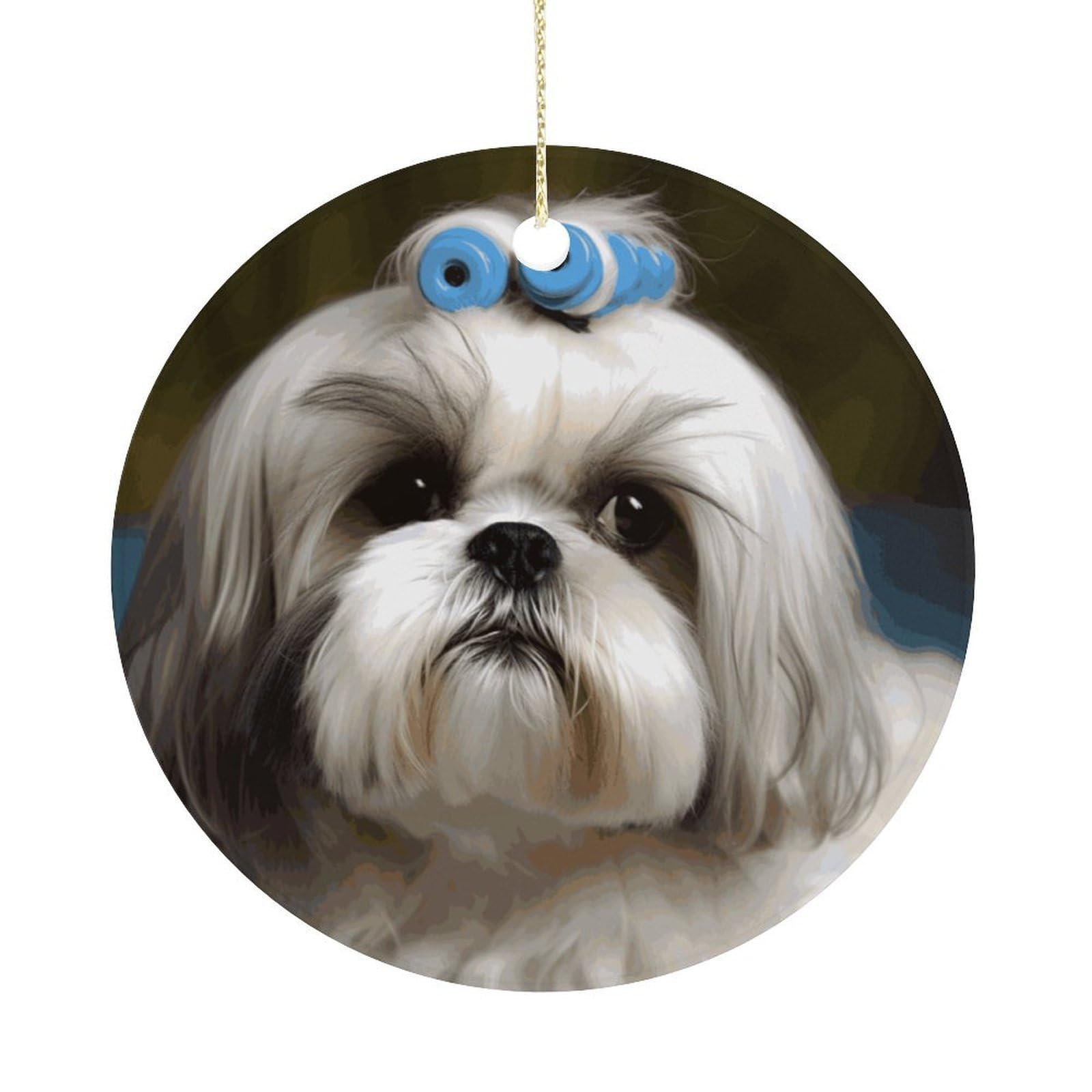 Shih Tzu Dog Christmas Ornament,Round Ceramic Ornaments Personalized Christmas Tree Ornament for Holiday Porcelain Keepsake Gifts Ideas Home Decor
