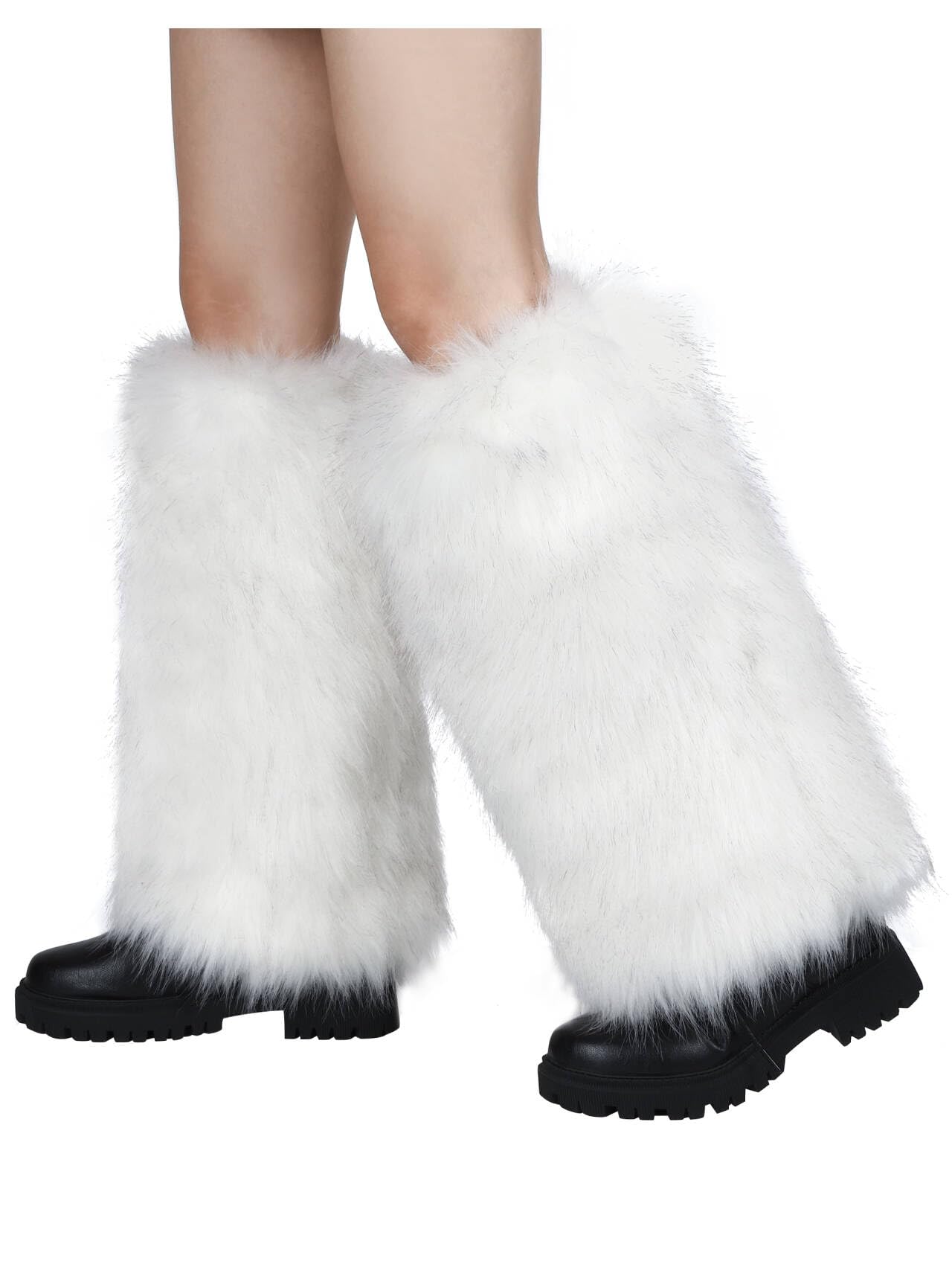 LA CARRIE Calentadores de piernas de piel sintética para mujer, calcetines largos y peludos para botas de invierno