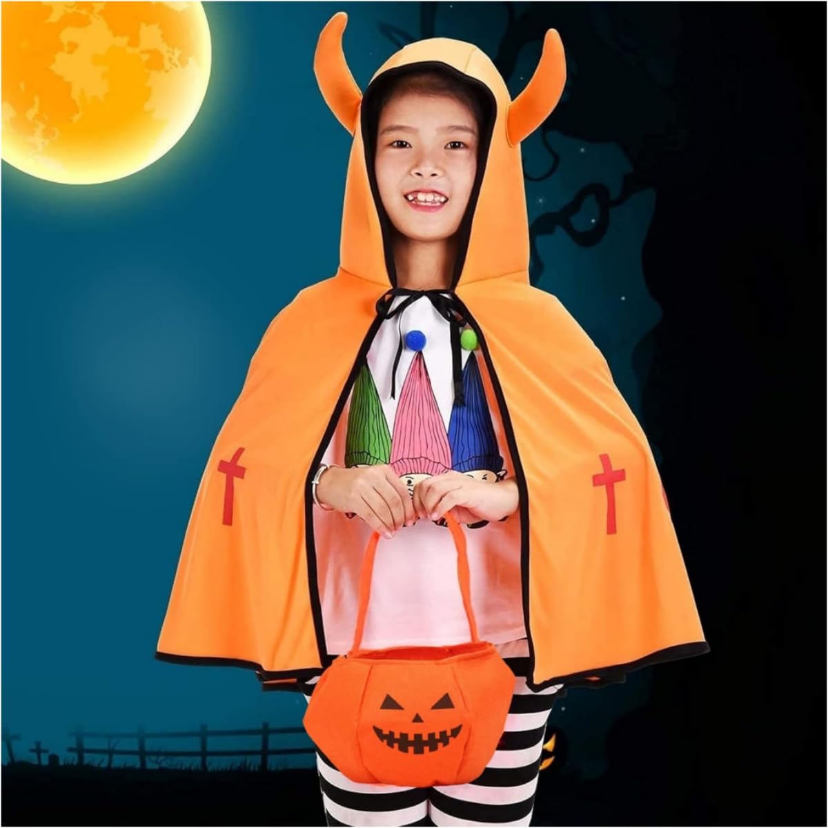 OXYN Borsa Sacca Sacchetta Forma Zucca per Halloween Porta Caramelle Dolcetto Busta Secchio Bag Scherzetto Trucchi Tradizione Festa Bambini Decorazione in Tessuto Morbido con Manico