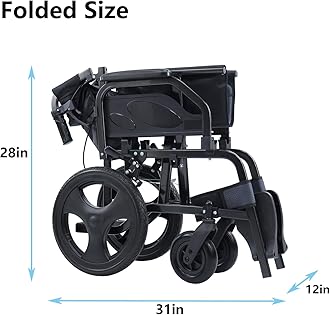 Lightweight Wheelchair Aluminum Alloy with Handbrakes, Silla de Ruedas for Adults, Durable Square Tube and Flip Up Armrest