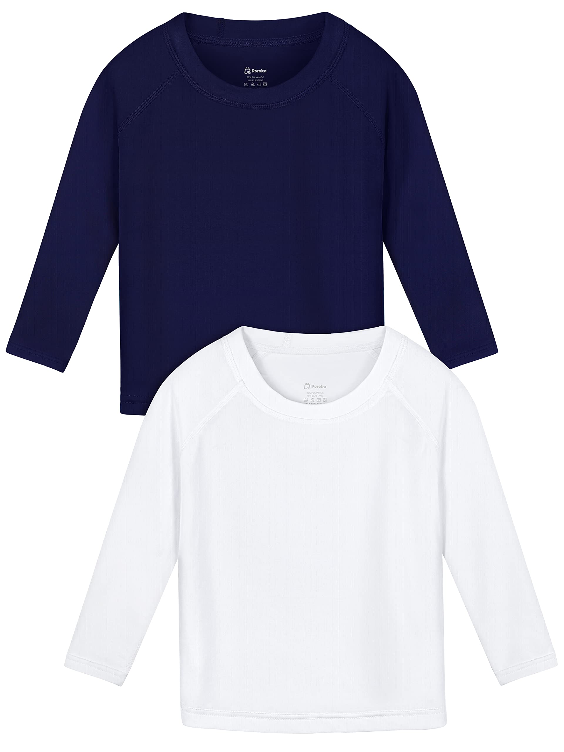 Poroka2 Pack Boys' UPF 50+ Long-Sleeve Rashguards Baby Boy Quick Dry Swim Shirt Kids Toddler Swimwear Surf Tops, Navy, White, 3 Years