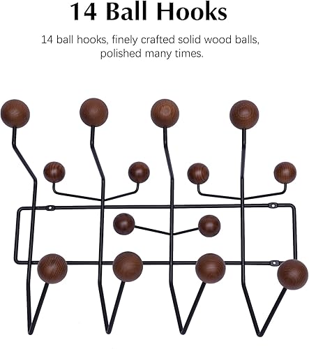 Miniatura 3 de BJTDLLX Práctico perchero de madera montado en la pared, moderno colgador de pared ganchos de caramelo con bolas de madera de nogal macizo pintadas,