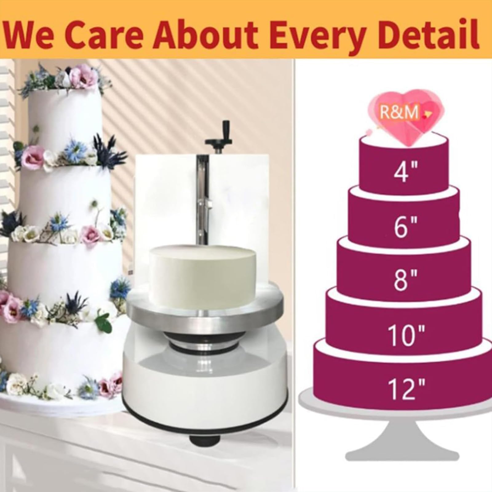 Máquina para Decorar Pasteles Hielo para Tartas CumpleañOs Raspador Tartas Ajustable 4 a 12 Pulgadas Nivelador Tartas Esparcidor DecoracióN Crema MáQuina Alisadora,001