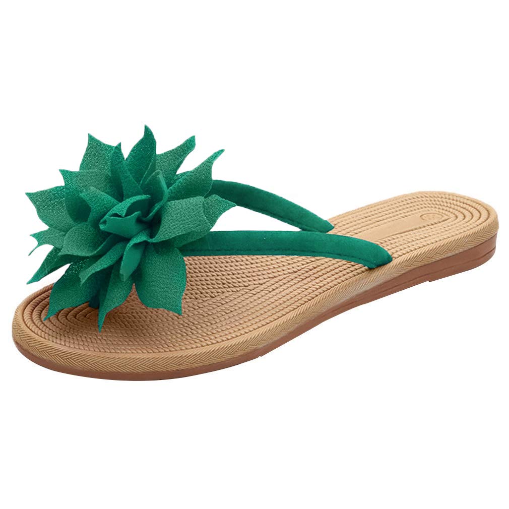 Women Summer Flip Flops Flower Fashion Soft Thong Beach Sandals Green 8.5