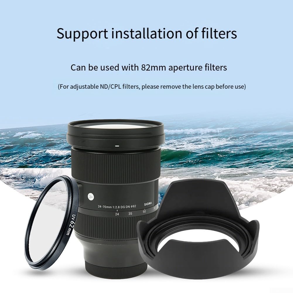 Paraluce per 24-70 mm f/2.8 DN Art & EX HSM, reversibile 82 mm fiore parasole compatibile con filtri da 82 mm, scudo luminoso ABS per fotografia