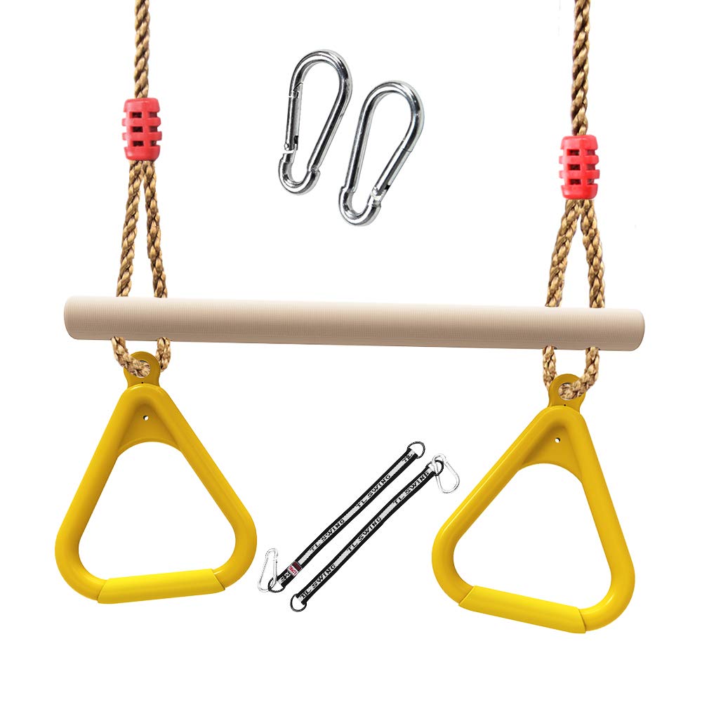 Anillos de Gimnasia Anillos de Gimnasia multifunción de Swing de Trapecio multifunción de Madera con Anillos de Gimnasio Triangular plástico Anillos de Juego de Madera y Bloqueo de Madera